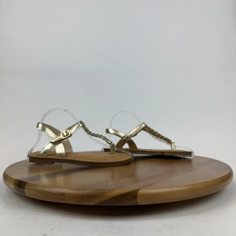 New Big Kids Girls Mia Annae Gold Faux Leather Braided T-Strap‎ Sandals Size 2 Y